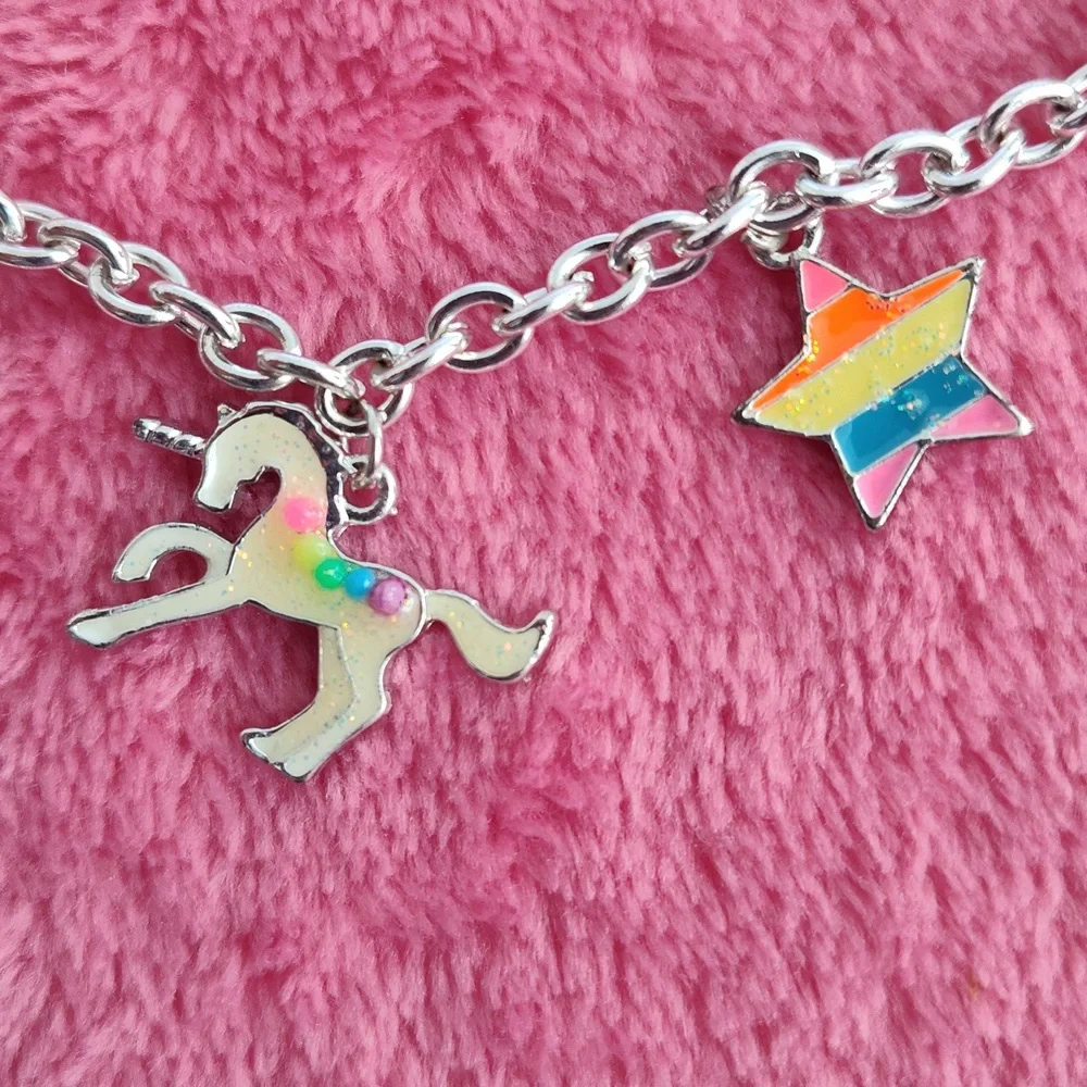Charm Necklace - Claire's Silver Necklace with rainbow 🌈 And Unicorn 🦄 Charms